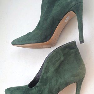 Vamp Booties Suede Ankle Boots Italy Valentina Green Heels 4" High Size 38 EU